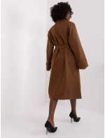 Hnedý dlhý dámsky kabát s opaskom