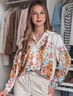 Dámske kvetinové oversize tričko BLOSSIVA light beige FashionStreet DY0464