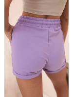 Dámske bavlnené šortky s elastickým pásom fialové