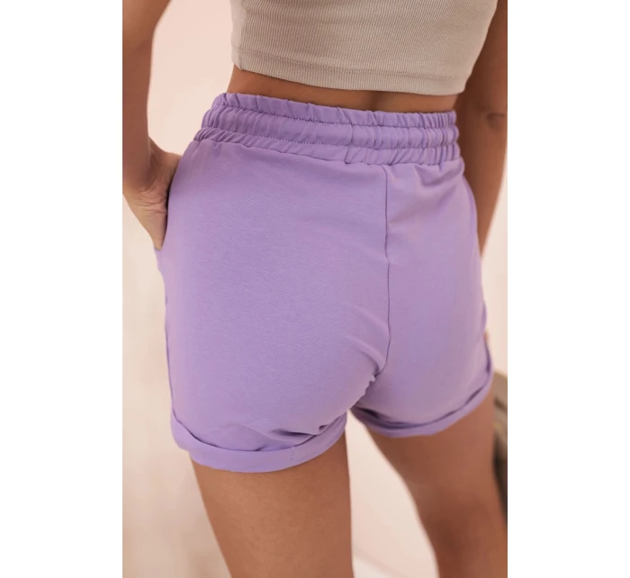 Dámske bavlnené šortky s elastickým pásom fialové