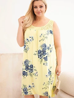 Dámské šaty Plus Size z viskózy s květinovým vzorem a krajkovým vrškem žlutá