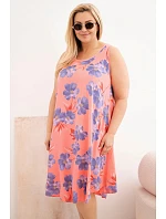 Dámské šaty Plus Size z viskózy s květinami na ramínkách malinová