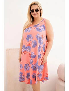 Dámské šaty Plus Size z viskózy s květinami na ramínkách malinová