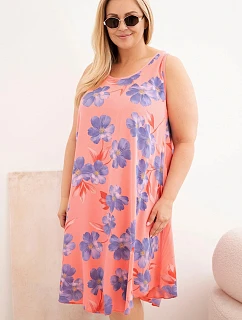 Dámské šaty Plus Size z viskózy s květinami na ramínkách malinová