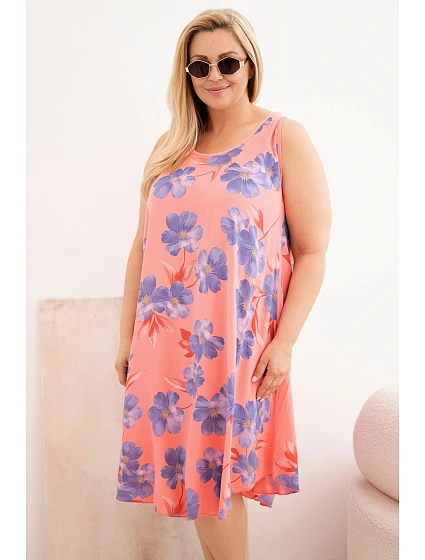 Dámské šaty Plus Size z viskózy s květinami na ramínkách malinová