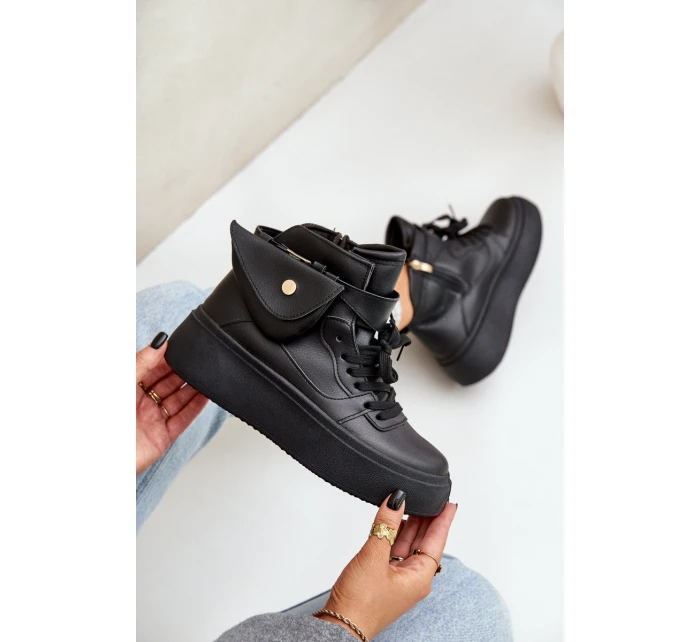 Wysokie Sneakersy Z Saszetką Na Platformie Czarne Saramis