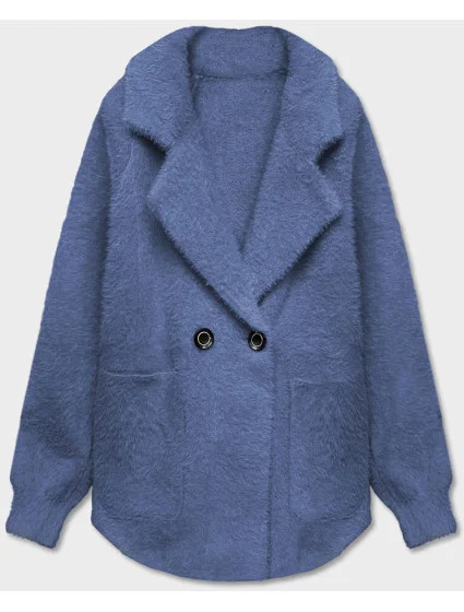 Krátký modrý přehoz přes oblečení typu alpaka model 18059129 - MADE IN ITALY Krátký modrý přehoz přes oblečení typu alpaka model 18059129 - MADE IN ITALY