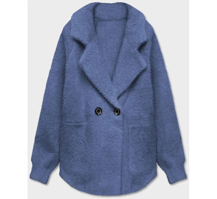 Krátký modrý přehoz přes oblečení typu alpaka model 18059129 - MADE IN ITALY Krátký modrý přehoz přes oblečení typu alpaka model 18059129 - MADE IN ITALY