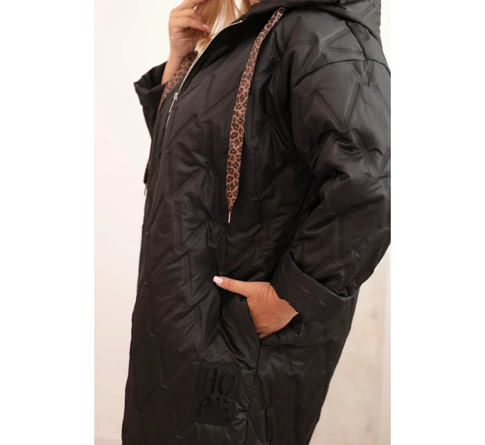 Dámska prešívaná bunda s kapucňou a HOPE Black