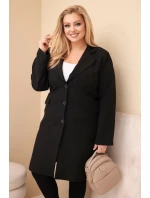 Dámský dlouhý kabát Plus Size s límcem a kapsami černý