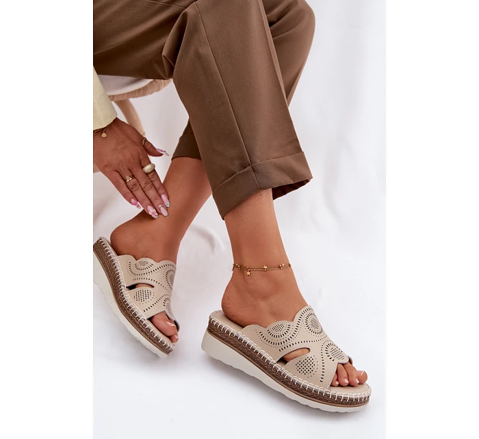 Kožené dámské sandály na platformě S.Barski GR61-5915 béžové