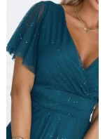 Dlouhé třpytivé šaty  lahvově zelené  model 21893580 - numoco