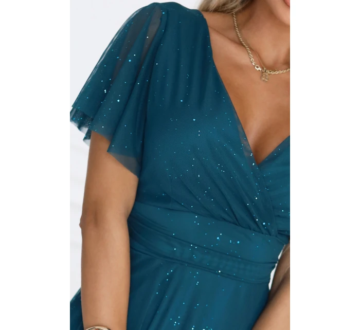 Dlouhé třpytivé šaty  lahvově zelené  model 21893580 - numoco