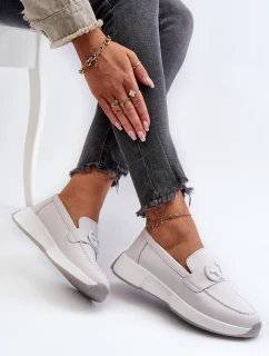 Skórzane Mokasyny Damskie Na Platformie Jasnoszare S.Barski LR490