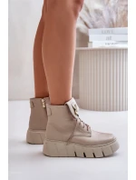 Zazoo 60511 Skórzane Botki Damskie Na Platformie Ocieplane Beżowe Zazoo 60511 Skórzane Botki Damskie Na Platformie Ocieplane Beżowe