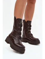 Botki Damskie Z Naturalnej Skóry Na Platformie Zazoo 3795 Czekoladowe