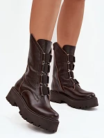 Botki Damskie Z Naturalnej Skóry Na Platformie Zazoo 3795 Czekoladowe