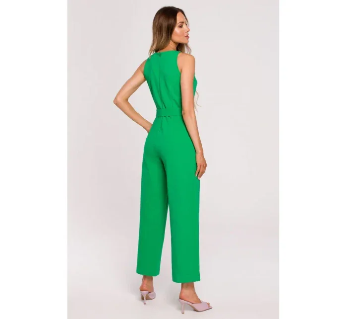 M679 Kombinéza bez rukávov s opaskom a sponou - zelená