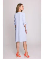 model 20966055 Šaty áčkového střihu se zavazovacími rukávy světle modré - STYLOVE model 20966055 Šaty áčkového střihu se zavazovacími rukávy světle modré - STYLOVE