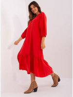 Červené midi šaty s volánom od ZULUNA