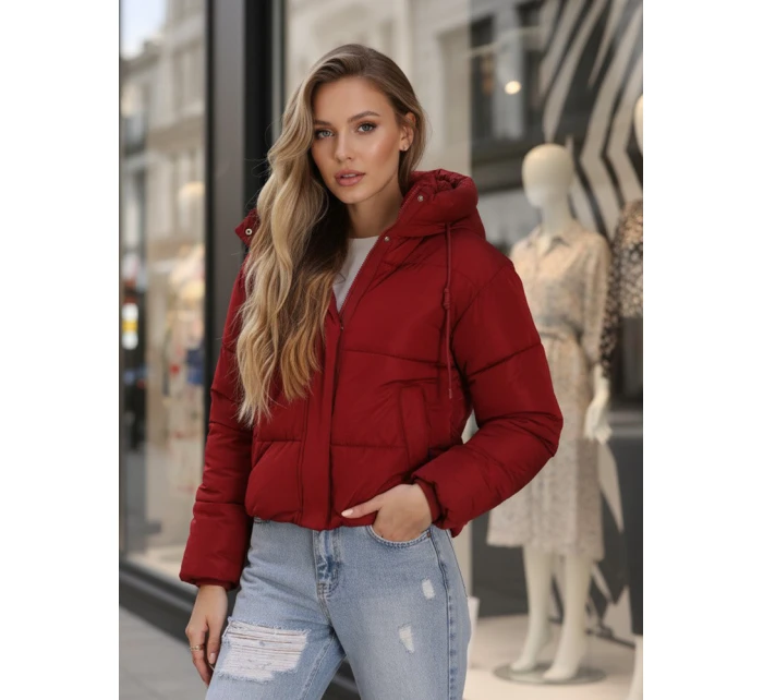 Dámská krátká zimní prošívaná bunda bordó Dstreet model 21994191 - FashionStreet