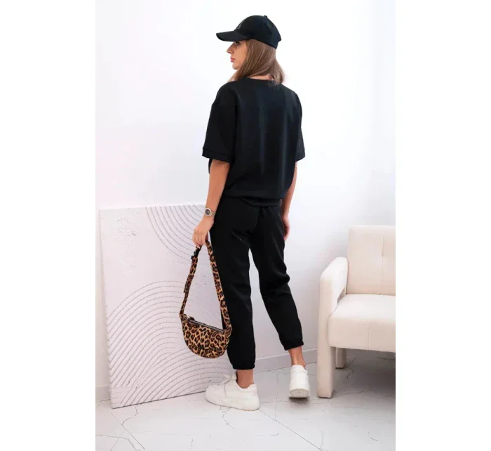 Dámský viskózový komplet s krátkým rukávem a nohavicemi černý