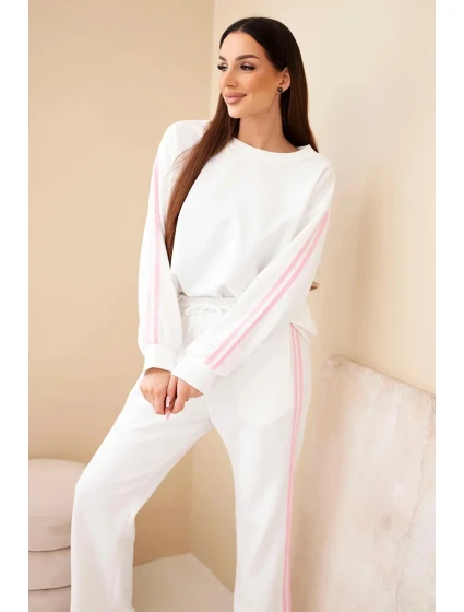 Dámský viskózový máslový komplet s lampasy ecru