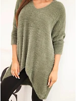 Dámský svetr Plus Size s výstřihem do V khaki