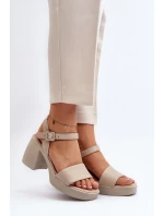 model 21647980 Dámské kožené sandály na podpatku Beige - Zazoo