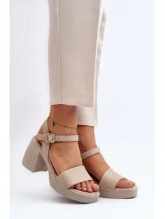 model 21647980 Dámské kožené sandály na podpatku Beige - Zazoo