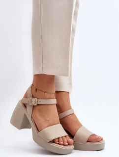 Zazoo 40386 Damskie Skórzane Sandały Na Klocku Beżowe