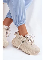Kožené dámské tenisky model 22095164 Béžové - Goe