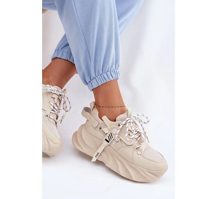 Kožené dámské tenisky model 22095164 Béžové - Goe