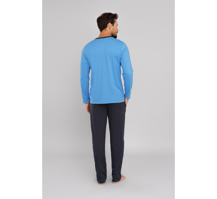 Pánske pyžamo Jugo, dlhý rukáv, dlhé nohavice - modrá/grafitová