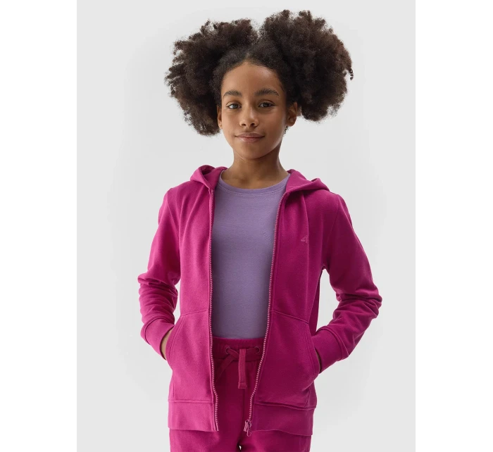 Dívčí tepláková rozepínací mikina s kapucí 4F - růžová Dívčí tepláková rozepínací mikina s kapucí 4F - růžová