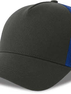 Atlantis Headwear Rapper Cotton-S 5-panelová truckerová čiapka 33.0260 tmavošedá/kráľovská modrá