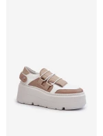 Zazoo 1833 Sneakersy Damskie Skórzane Na Masywnej Podeszwie Beżowo-Białe
