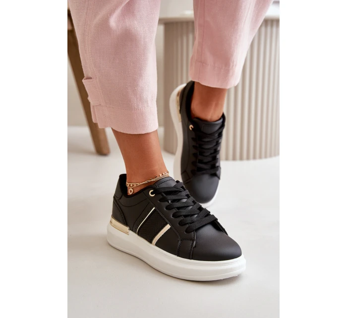 Modne Sneakersy Damskie Na Platformie Z Eko Skóry Czarne Nevisase Modne Sneakersy Damskie Na Platformie Z Eko Skóry Czarne Nevisase