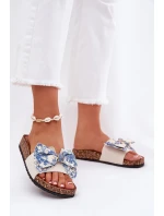 Dámské pantofle s mašlí na korkové platformě modré model 21687419 - Boto Dámské pantofle s mašlí na korkové platformě modré model 21687419 - Boto