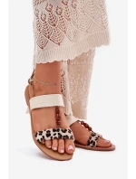 Płaskie Sandały Damskie Z Koralikami Panterka Beżowe Virona Płaskie Sandały Damskie Z Koralikami Panterka Beżowe Virona