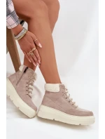 Zamszowe Śniegowce Damskie Z Kożuszkiem Na Platformie Vinceza 95354 Beżowe