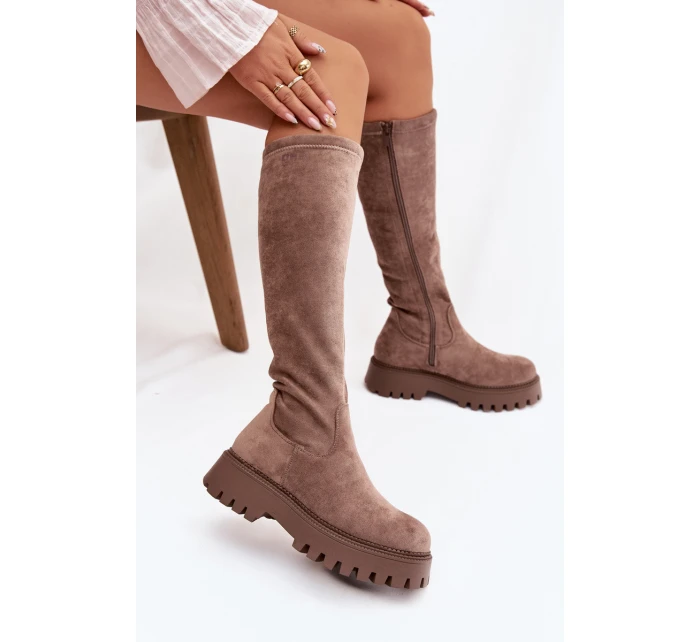 Dámské zateplené kozačky na platformě Big Star – béžové