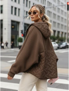 Dámska prechodná oversize bunda s kapucňou hnedá FashionStreet TY5593