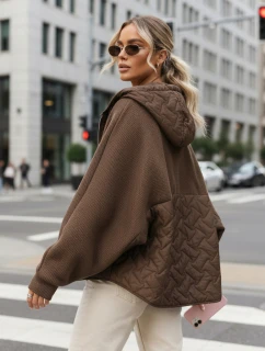 Dámska prechodná oversize bunda s kapucňou hnedá FashionStreet TY5593