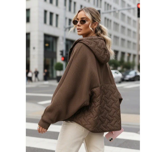 Dámska prechodná oversize bunda s kapucňou hnedá FashionStreet TY5593