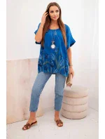 Dámske bavlnené tričko s kvetinovým vzorom chrpovo modré