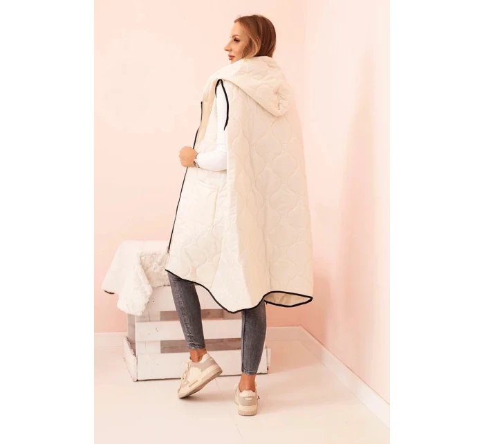 Dámská prošívaná vesta Plus Size s kapucí na zip světle béžová