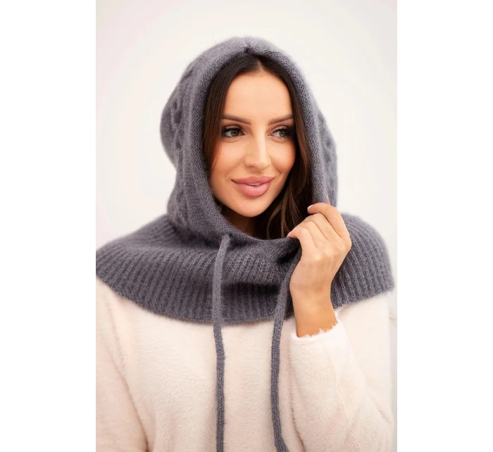 Dámská čepice s kapucí a pleteným vzorem šedá Dámská čepice s kapucí a pleteným vzorem šedá