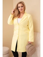 Dámský plášť Plus Size dlouhý s límcem a kapsami žlutý