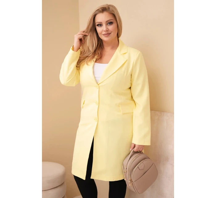 Dámský plášť Plus Size dlouhý s límcem a kapsami žlutý